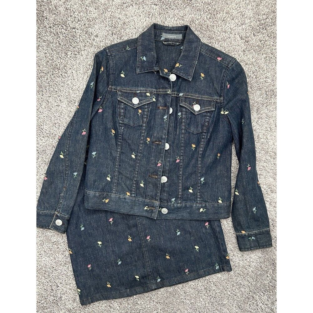 Women's Vintage Liz Claiborne Embroidered Floral Denim Set Size 6 Petite